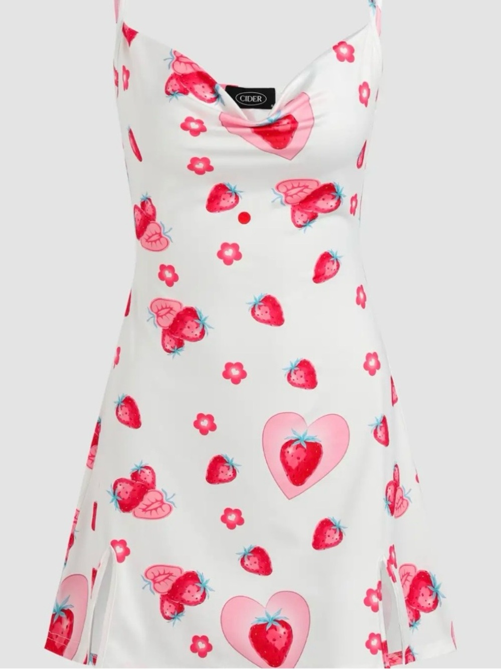 Cider White & Pink Strawberry Cowl Neck Slip Dress Size L